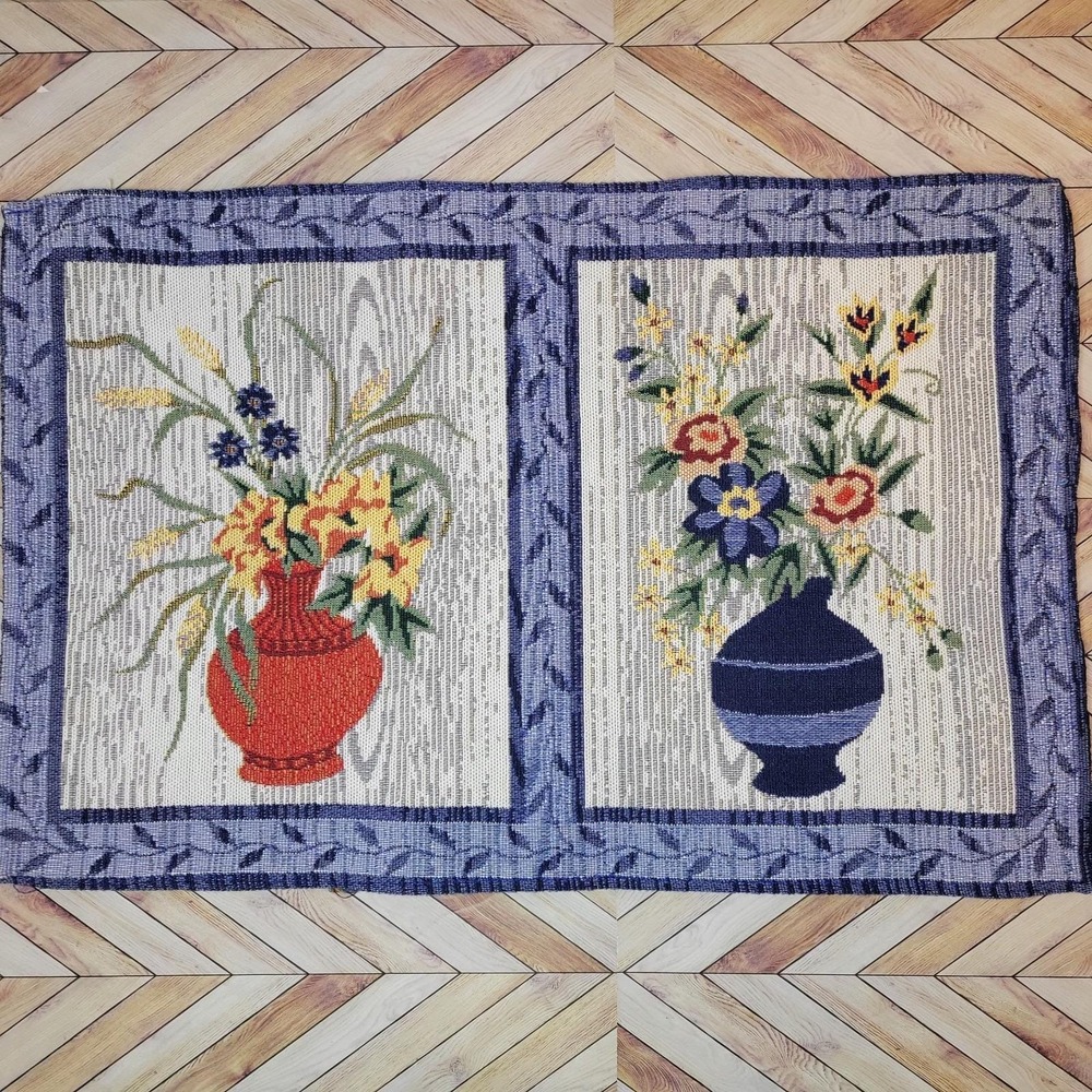 Vintage Tapestry Cloth Art Floral Flowers In Vases Wall For Frames Hanging